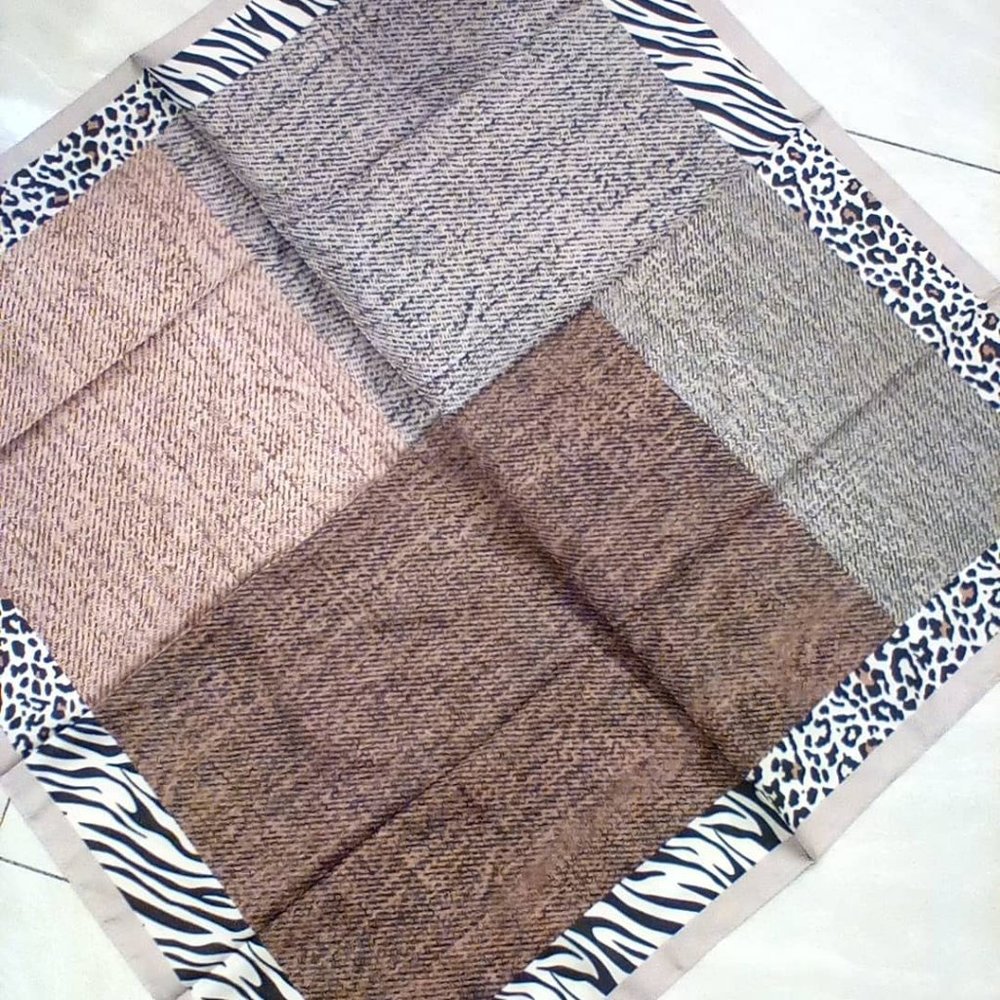 Silky Square Scarf Bronze Brown Pink Tweed Look